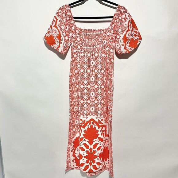 Boden Linen Halter Neck Cutout Column Dress Fire Orange White Size 2 NWT - Picture 7 of 16